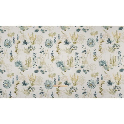 Printed Cotton Canvas - Azure Watercolor Blooms - British Imported