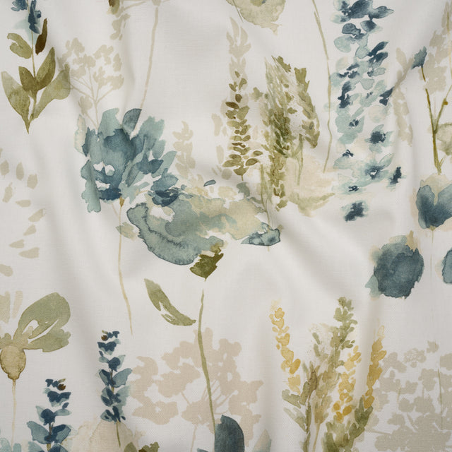 Printed Cotton Canvas - Azure Watercolor Blooms - British Imported