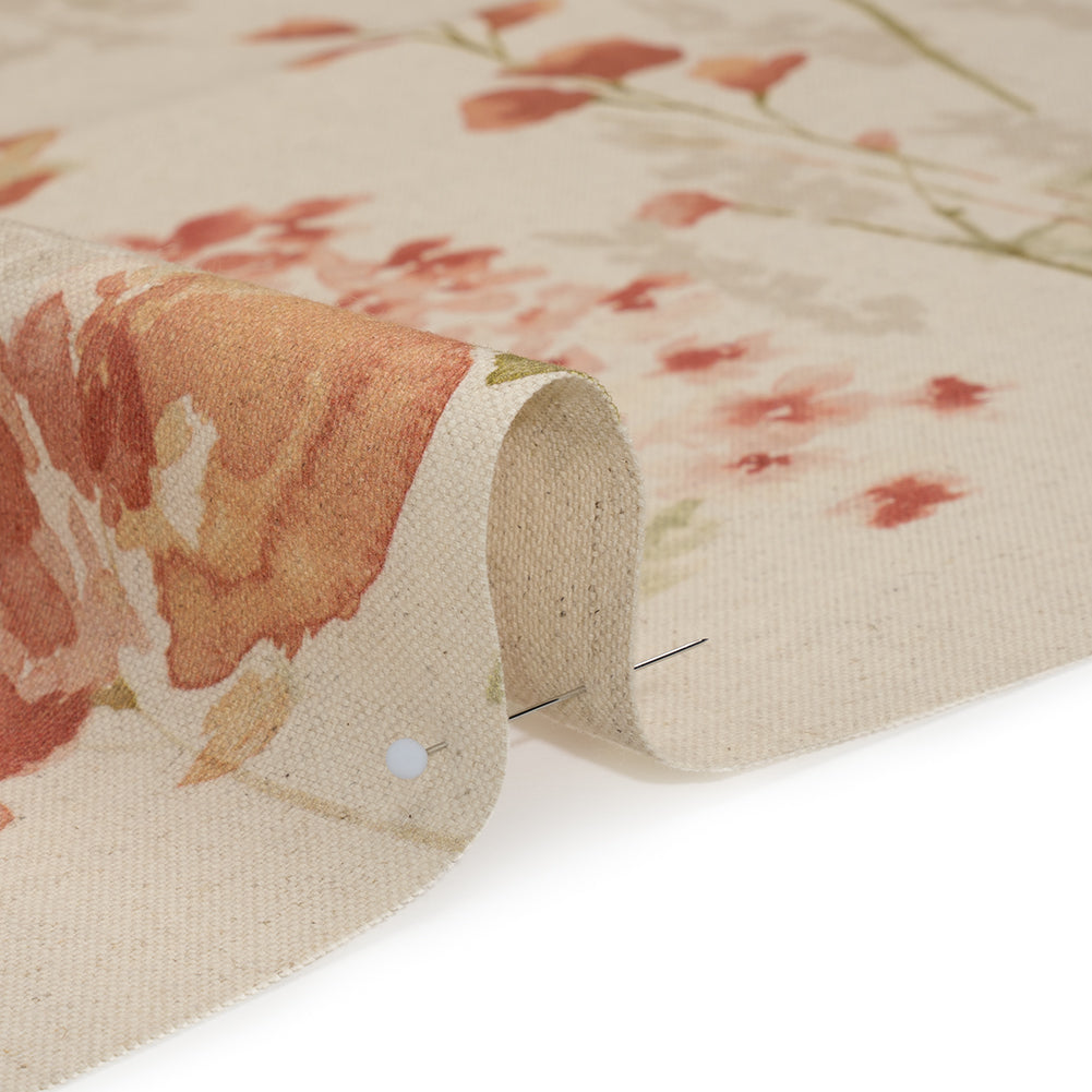 Printed Cotton Canvas - Berry Watercolor Blooms - British Imported - Detail