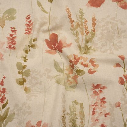 Printed Cotton Canvas - Berry Watercolor Blooms - British Imported