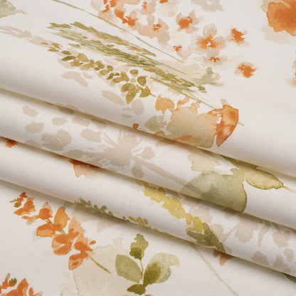 Printed Cotton Canvas - Ginger Watercolor Blooms - British Imported