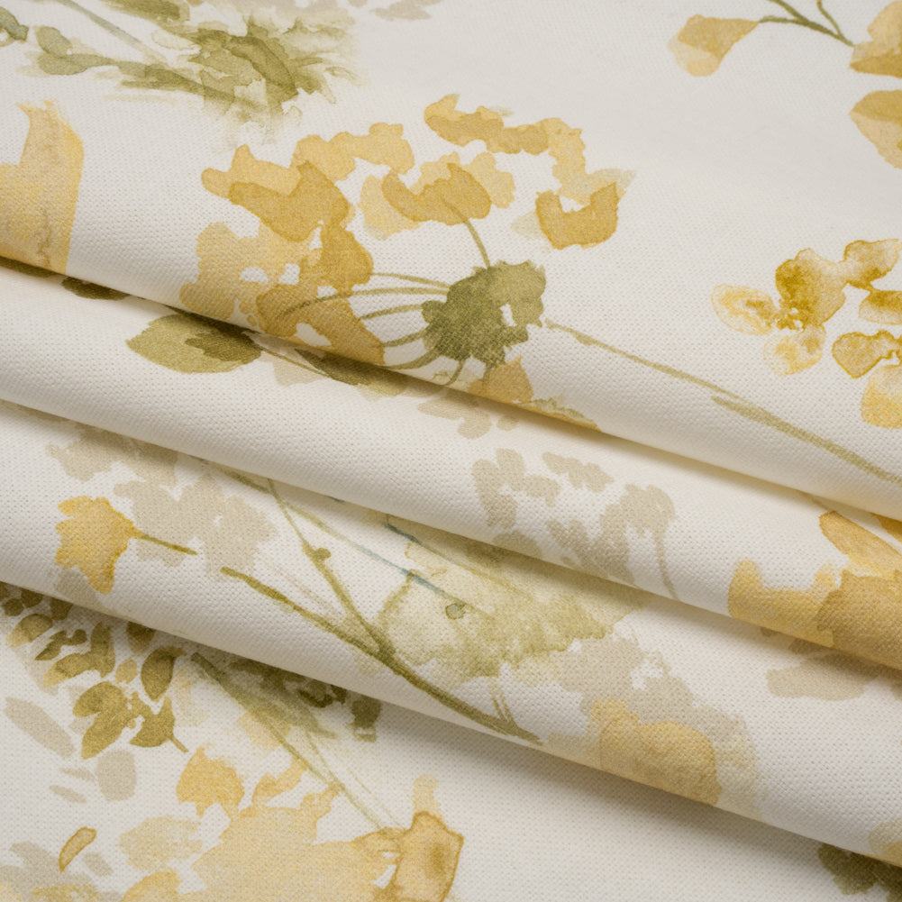 Printed Cotton Canvas - Maize Watercolor Blooms - British Imported - Folded