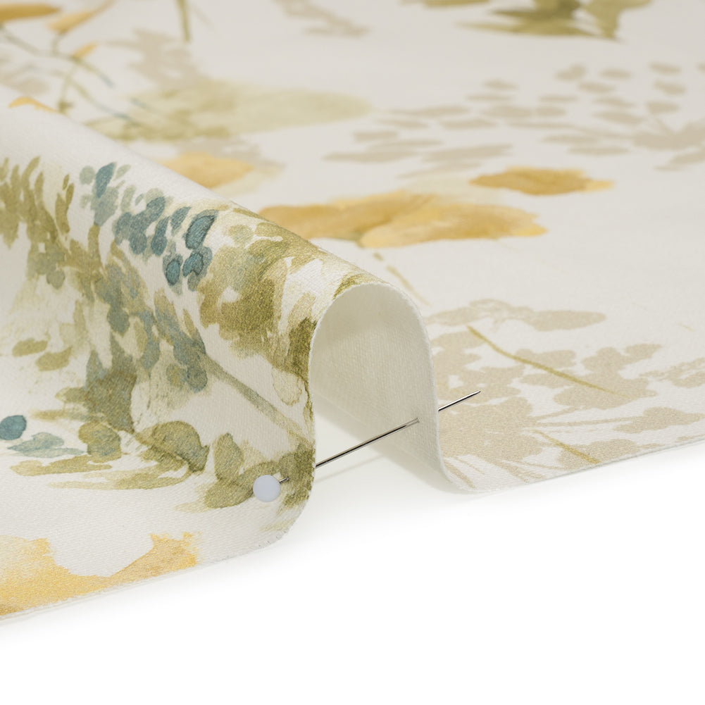 Printed Cotton Canvas - Maize Watercolor Blooms - British Imported - Detail