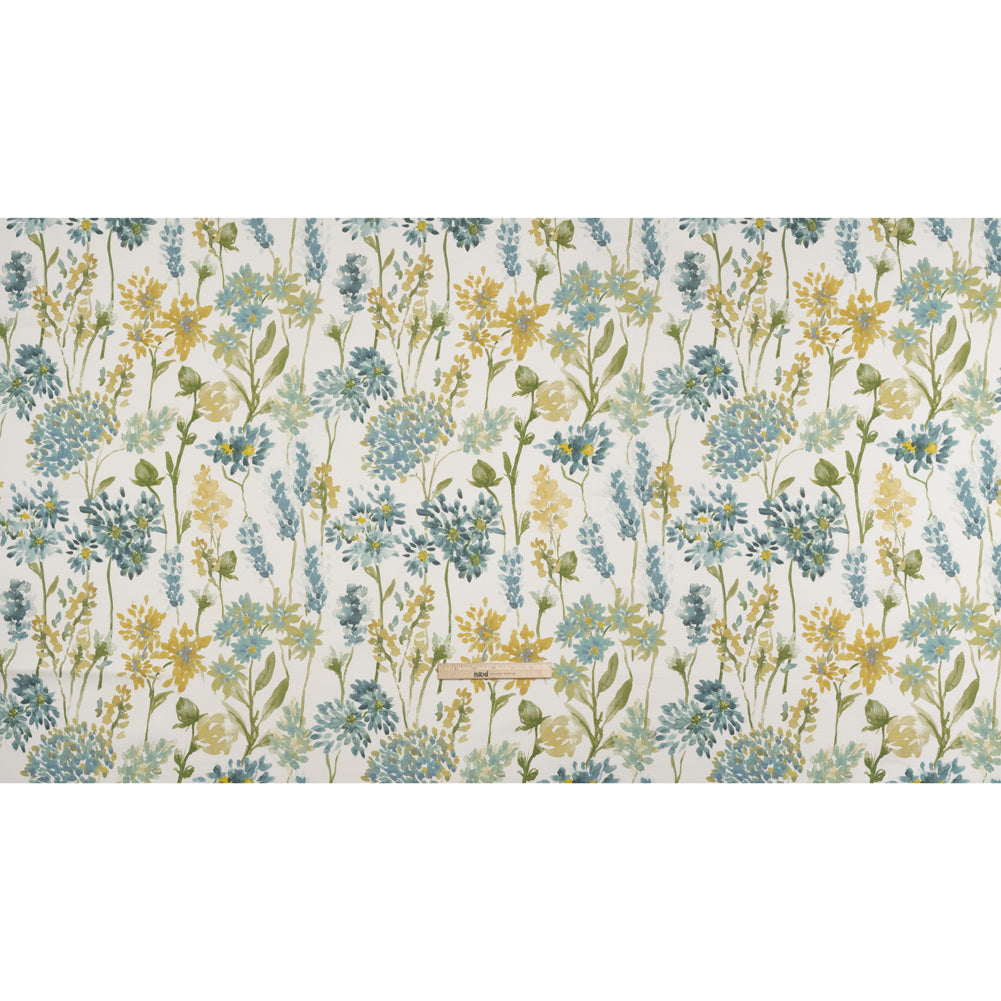 Printed Cotton Canvas - Azure Blooming Watercolor Garden - British Imported - Full