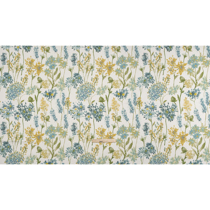 Printed Cotton Canvas - Azure Blooming Watercolor Garden - British Imported