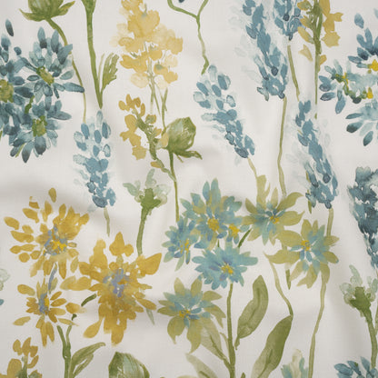 Printed Cotton Canvas - Azure Blooming Watercolor Garden - British Imported