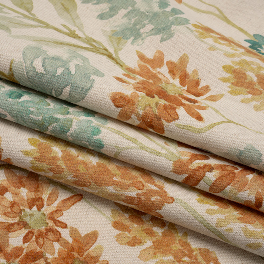 Printed Cotton Canvas - Ginger Blooming Watercolor Garden - British Imported