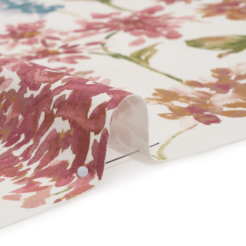 Printed Cotton Canvas - Peony Blooming Watercolor Garden - British Imported - Detail