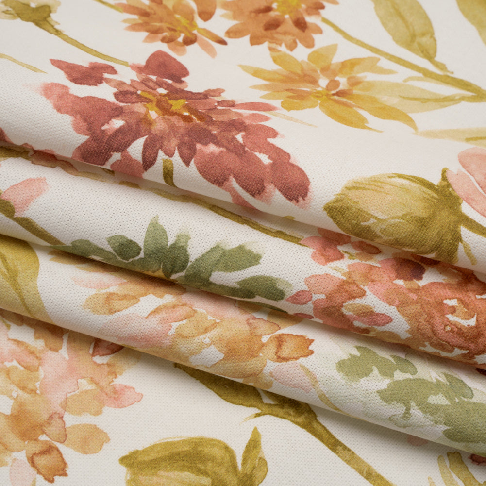 Printed Cotton Canvas - Sienna Blooming Watercolor Garden - British Imported - Folded
