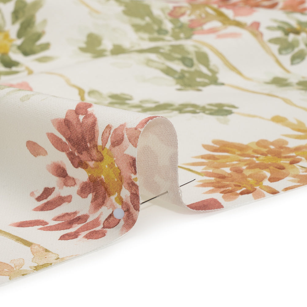 Printed Cotton Canvas - Sienna Blooming Watercolor Garden - British Imported - Detail