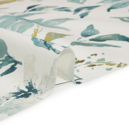 Printed Cotton Canvas - Azure Watercolor Floral Stems - British Imported
