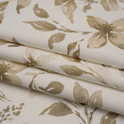 Printed Cotton Canvas - Flax Watercolor Floral Stems - British Imported
