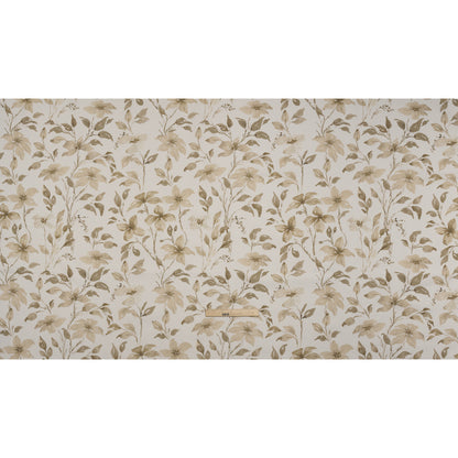 Printed Cotton Canvas - Flax Watercolor Floral Stems - British Imported