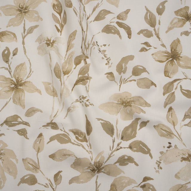 Printed Cotton Canvas - Flax Watercolor Floral Stems - British Imported