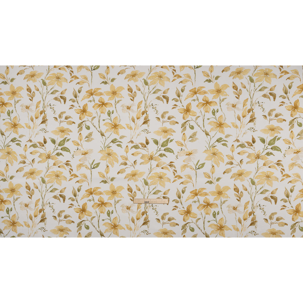 Printed Cotton Canvas - Maize Watercolor Floral Stems - British Imported - Full