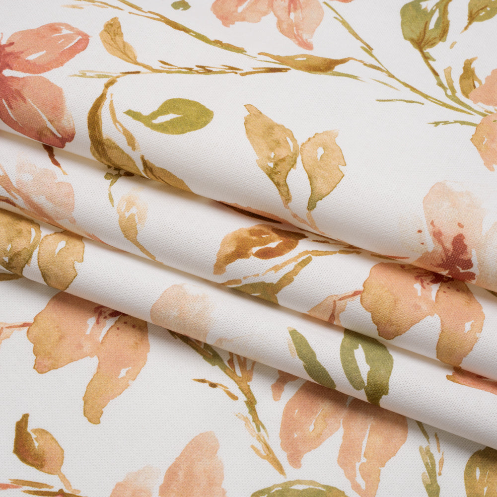 Printed Cotton Canvas - Sienna Watercolor Floral Stems - British Imported - Folded