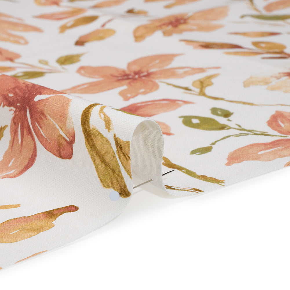 Printed Cotton Canvas - Sienna Watercolor Floral Stems - British Imported - Detail