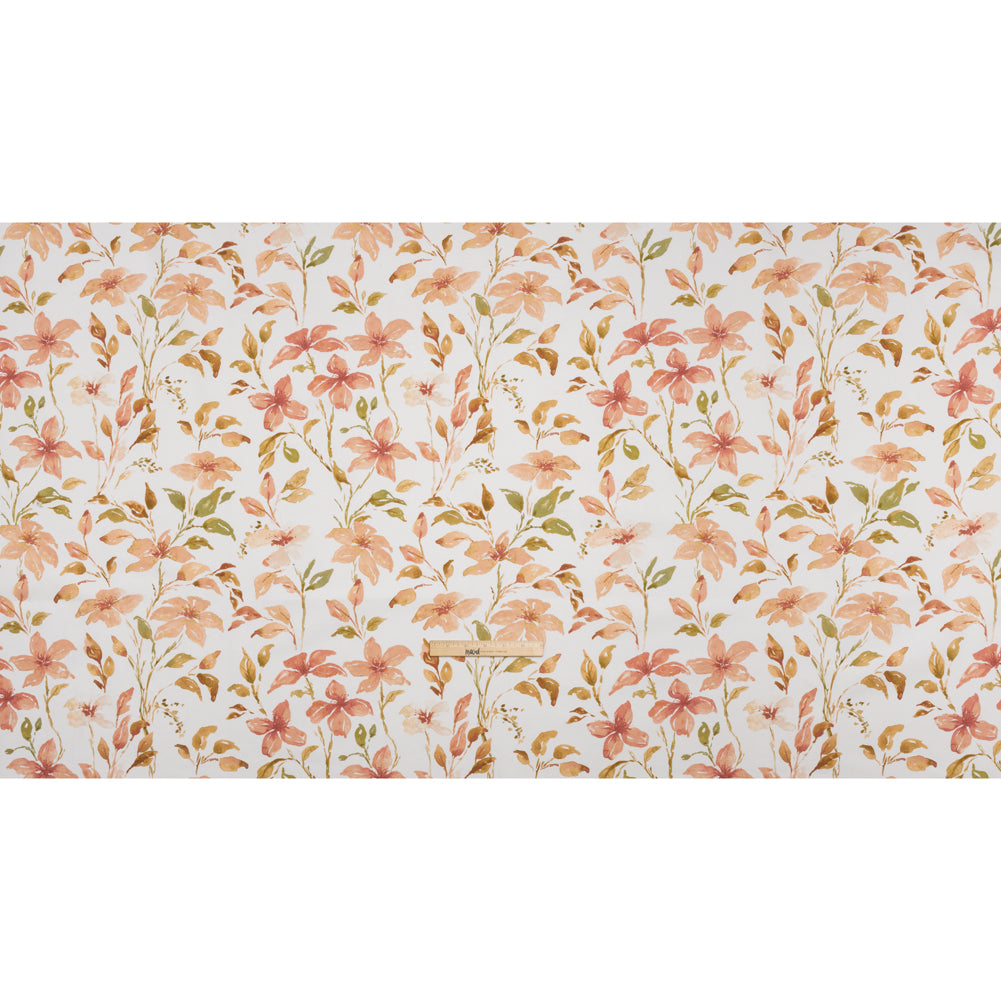 Printed Cotton Canvas - Sienna Watercolor Floral Stems - British Imported - Full
