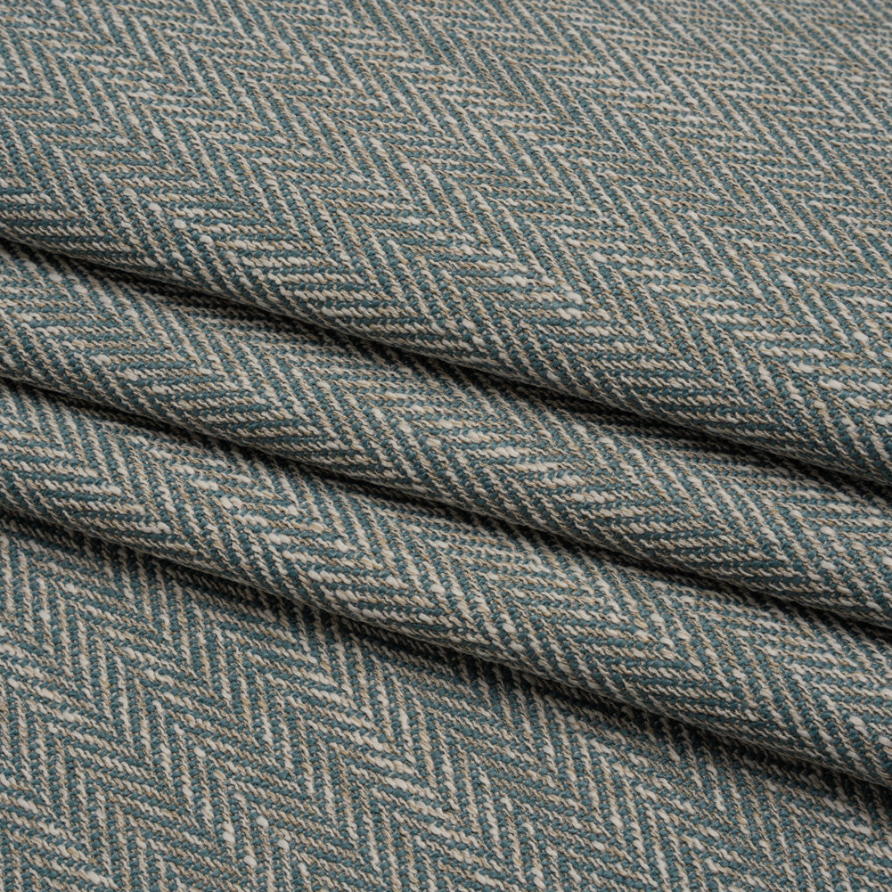 Recycled Polyester Home Decor Twill - Duckegg Herringbone - British Imported - Folded