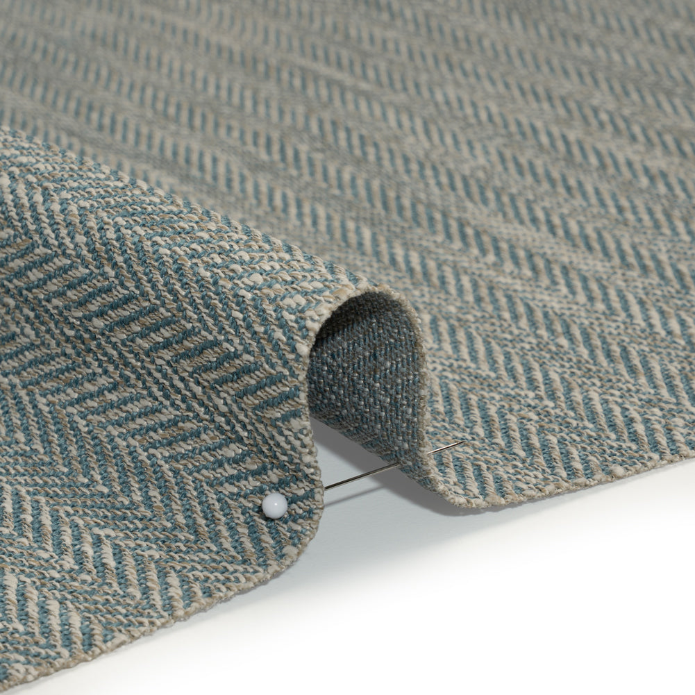 Recycled Polyester Home Decor Twill - Duckegg Herringbone - British Imported - Detail