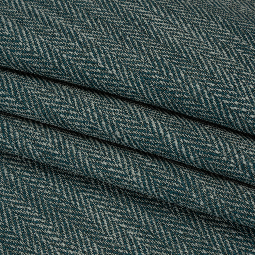 Recycled Polyester Home Decor Twill - Kingfisher Herringbone - British Imported - Folded