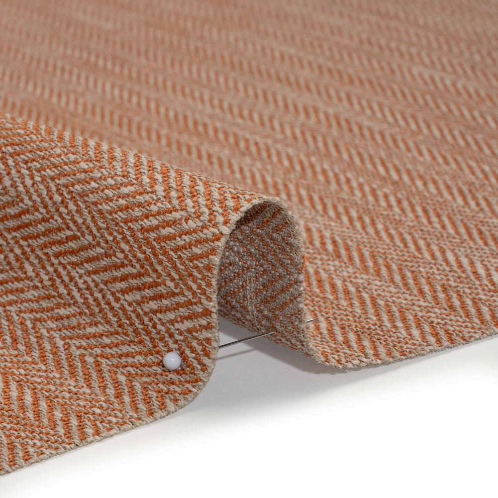 Recycled Polyester Home Decor Twill - Papaya Herringbone - British Imported - Detail