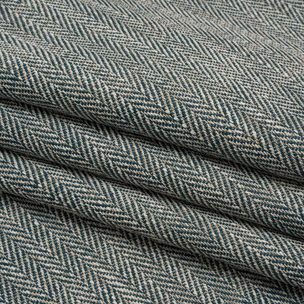 Recycled Polyester Home Decor Twill - Peacock Herringbone - British Imported - Folded