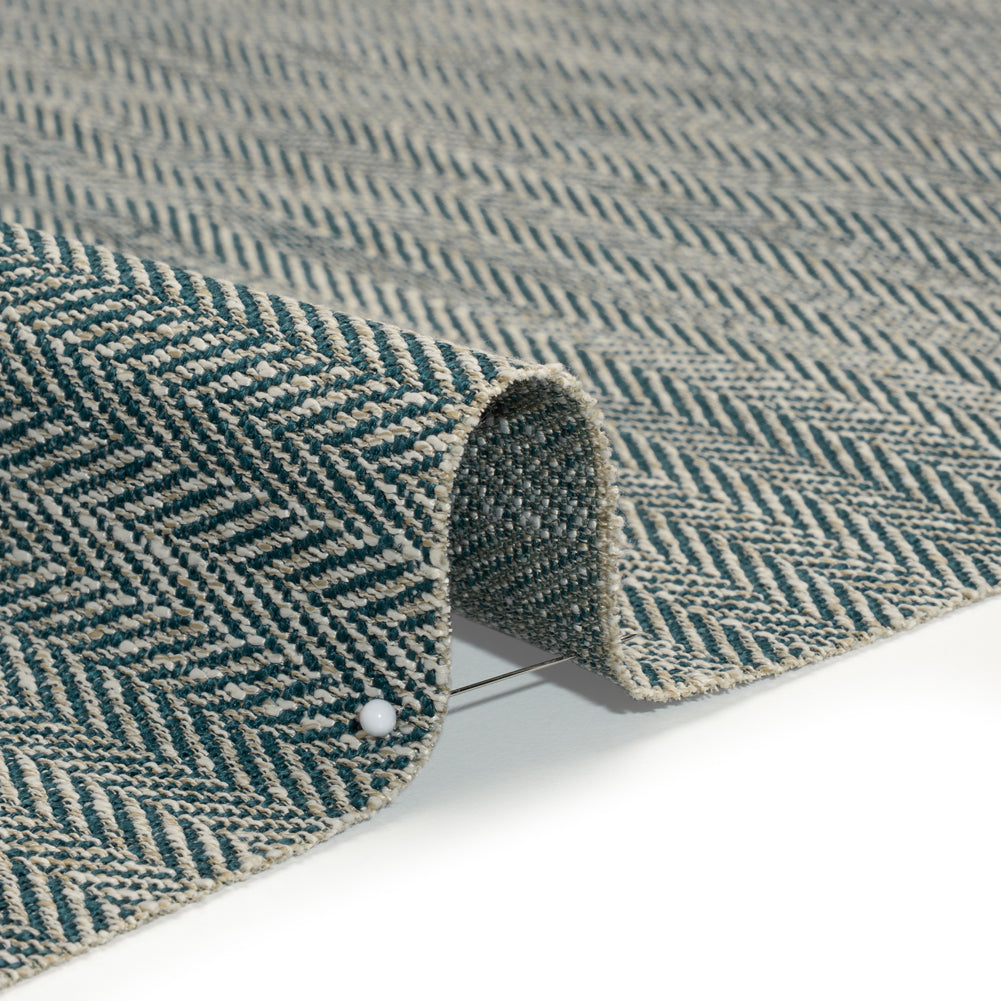 Recycled Polyester Home Decor Twill - Peacock Herringbone - British Imported - Detail