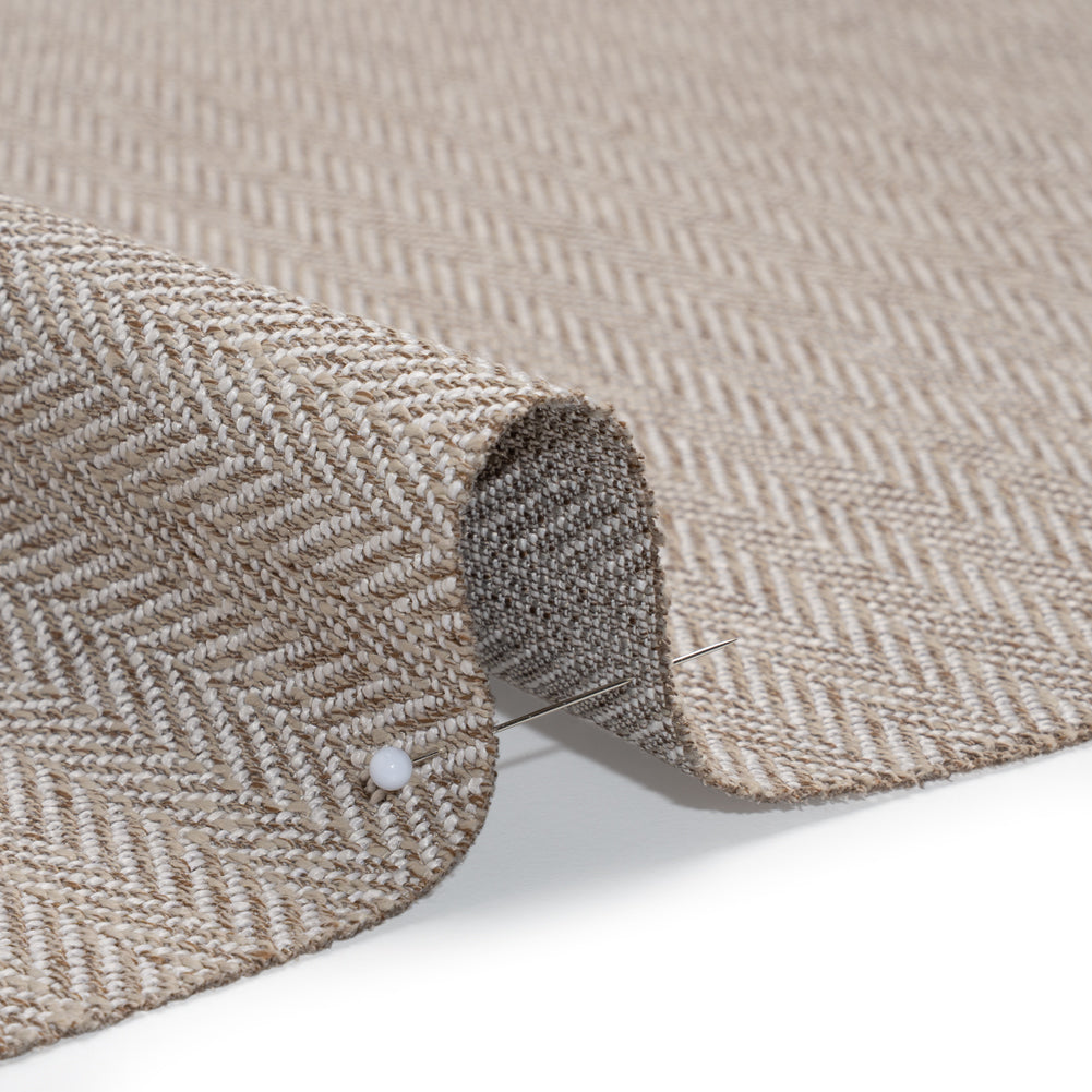 Recycled Polyester Home Decor Twill - Taupe Herringbone - British Imported - Detail