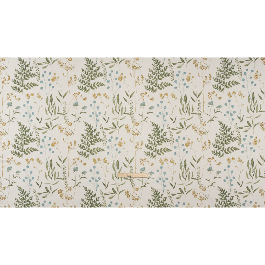 Printed Cotton Canvas - Duckegg Painted Wildflowers and Leaves - British Imported - Full