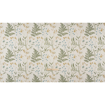 Printed Cotton Canvas - Duckegg Painted Wildflowers and Leaves - British Imported
