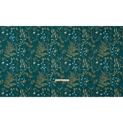 Printed Cotton Canvas - Kingfisher Painted Wildflowers and Leaves - British Imported