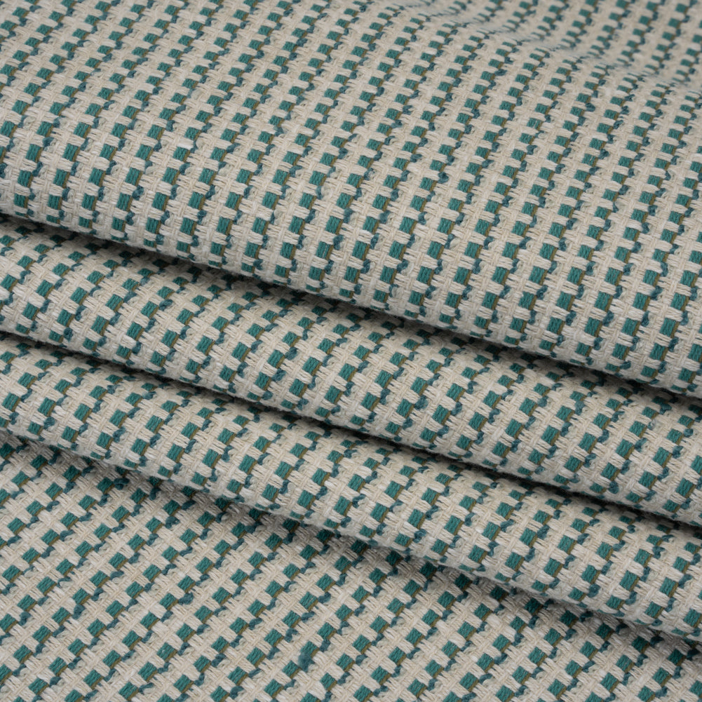 Recycled Polyester and Cotton Jacquard - Kingfisher Little Checked Stripes - British Imported