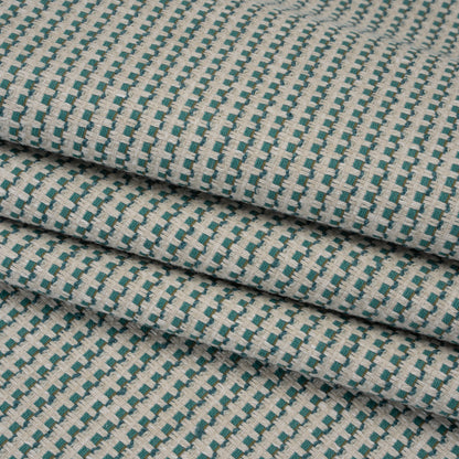 Recycled Polyester and Cotton Jacquard - Kingfisher Little Checked Stripes - British Imported