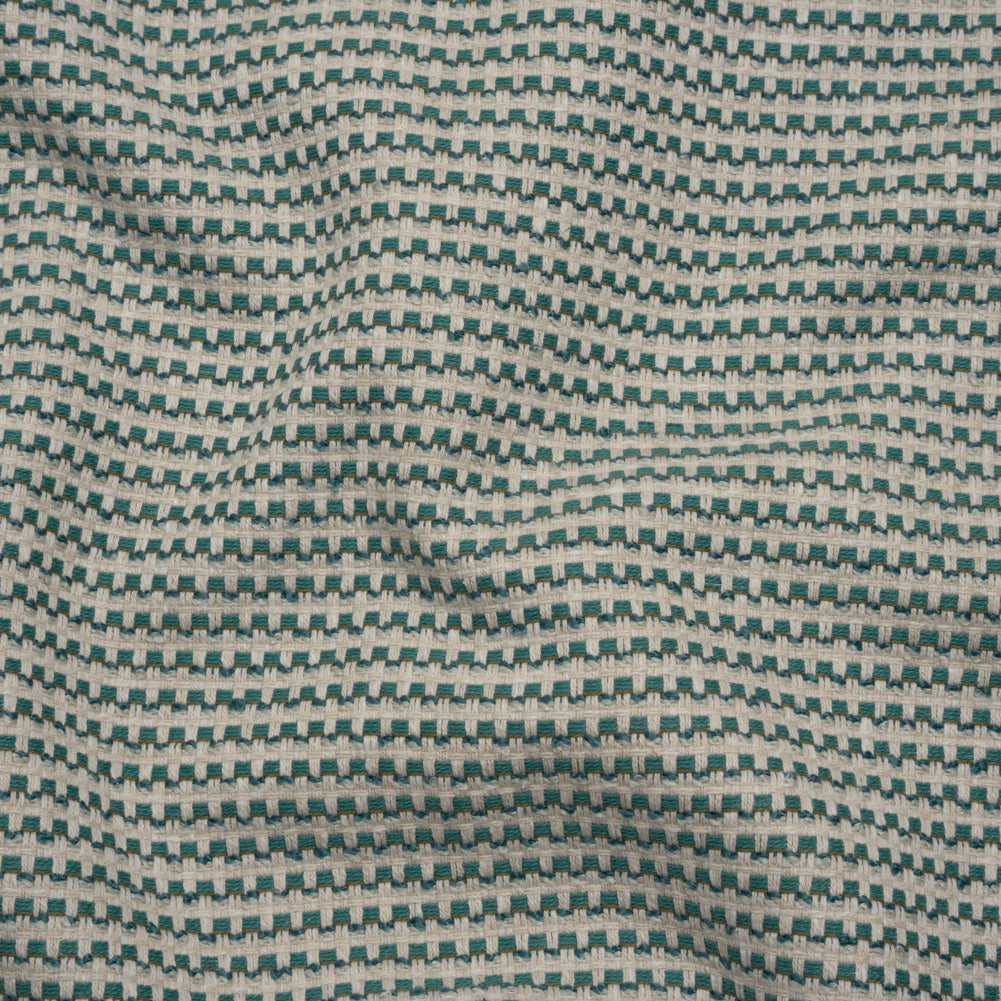 Recycled Polyester and Cotton Jacquard - Kingfisher Little Checked Stripes - British Imported