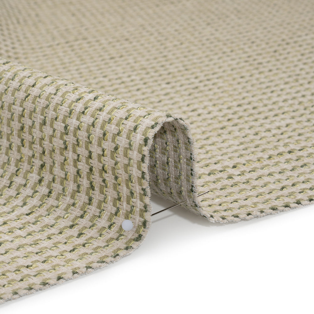 Recycled Polyester and Cotton Jacquard - Moss Little Checked Stripes - British Imported