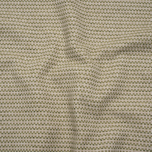 Recycled Polyester and Cotton Jacquard - Moss Little Checked Stripes - British Imported