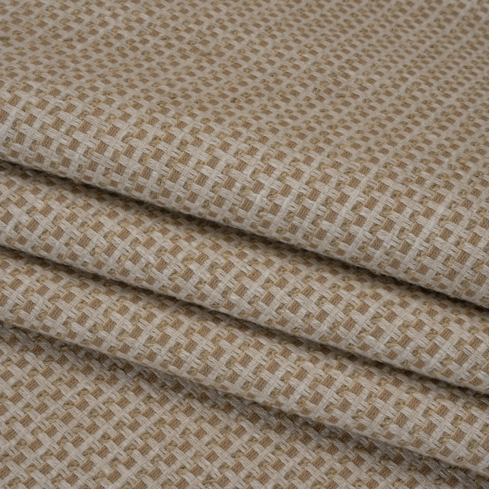 Recycled Polyester and Cotton Jacquard - Natural Little Checked Stripes - British Imported