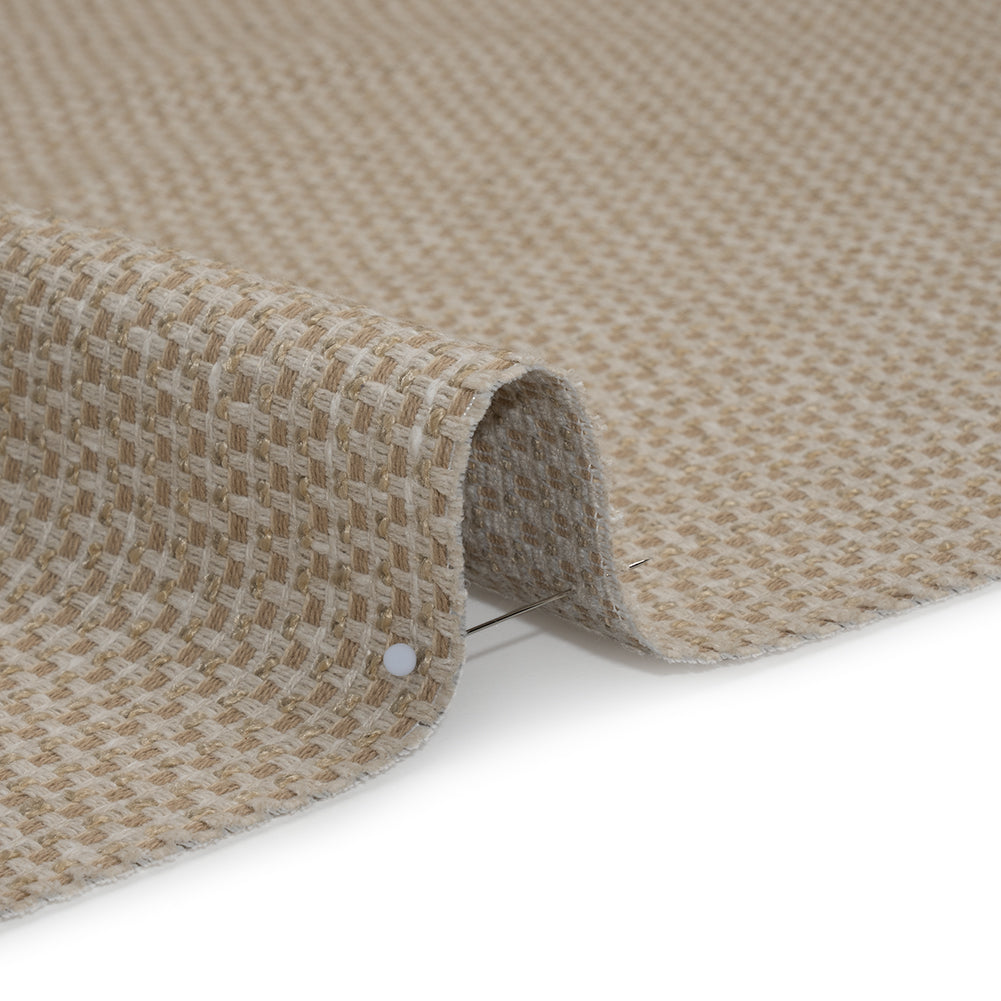 Recycled Polyester and Cotton Jacquard - Natural Little Checked Stripes - British Imported