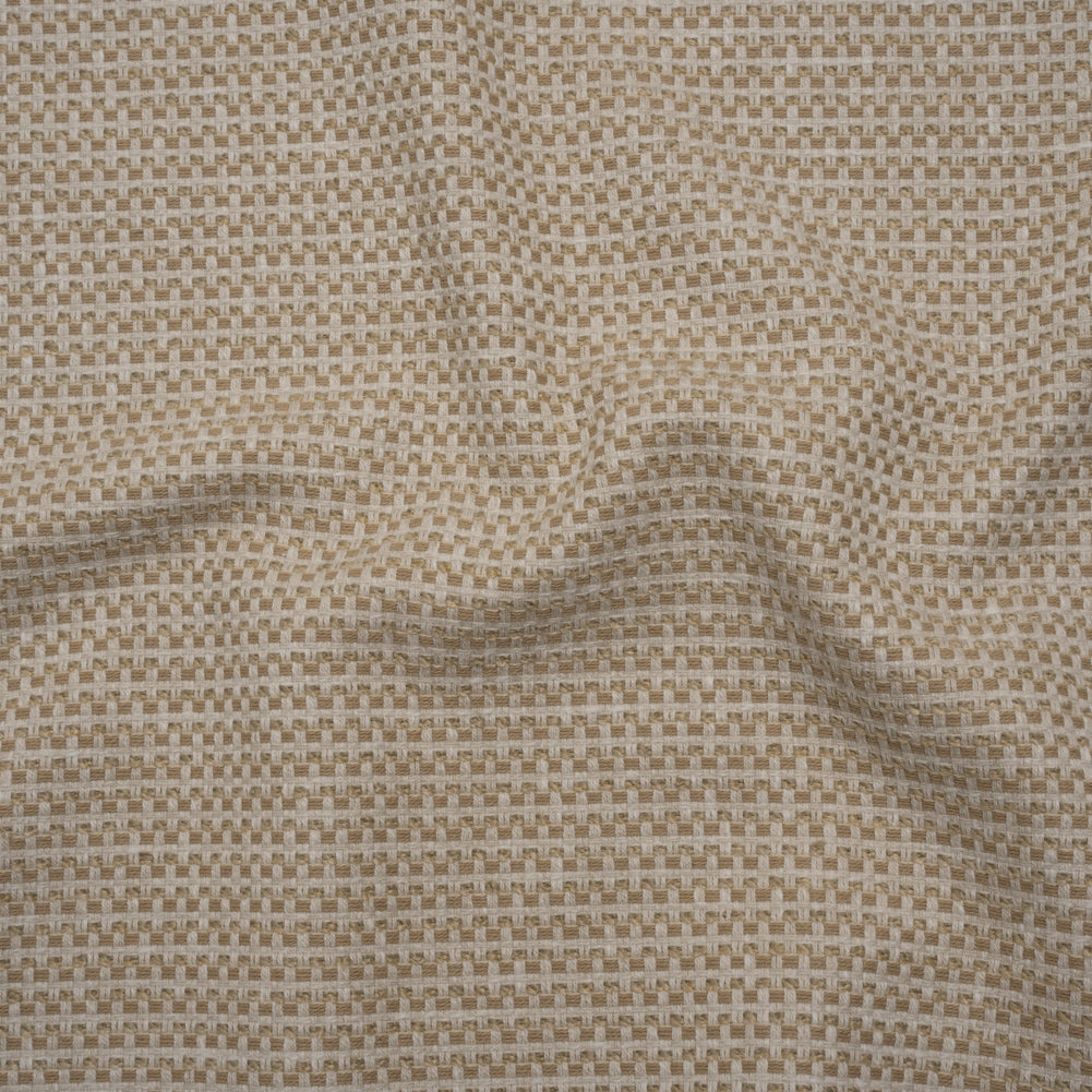 Recycled Polyester and Cotton Jacquard - Natural Little Checked Stripes - British Imported