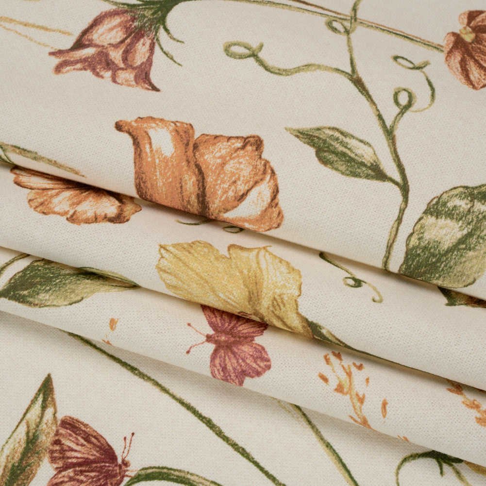 Printed Cotton Canvas - Autumn Flowering Stems and Butterflies - British Imported - Folded