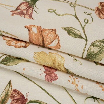 Printed Cotton Canvas - Autumn Flowering Stems and Butterflies - British Imported