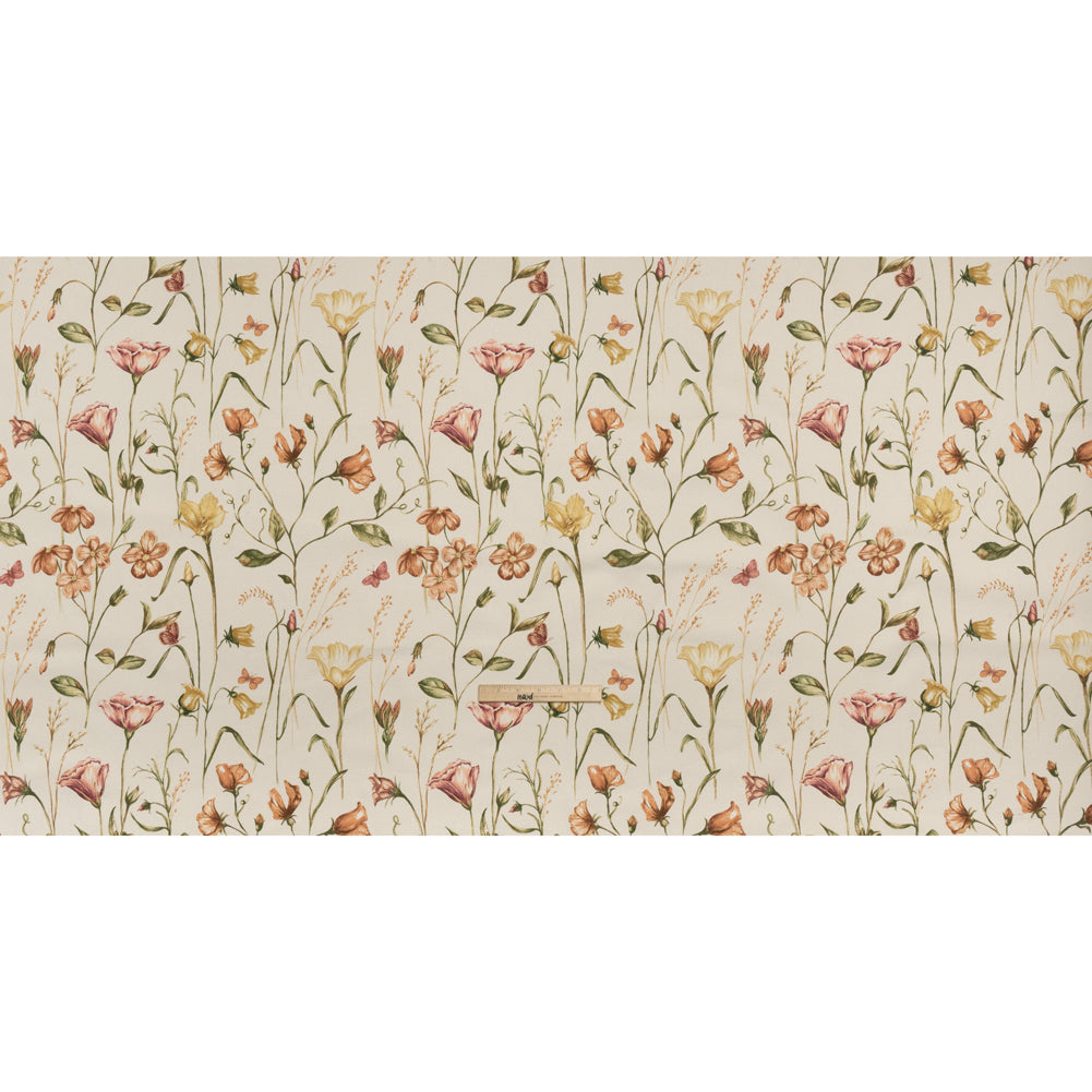 Printed Cotton Canvas - Autumn Flowering Stems and Butterflies - British Imported - Full