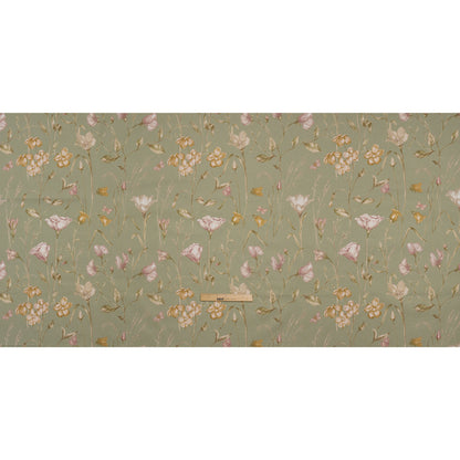 Printed Cotton Canvas - Sage Flowering Stems and Butterflies - British Imported