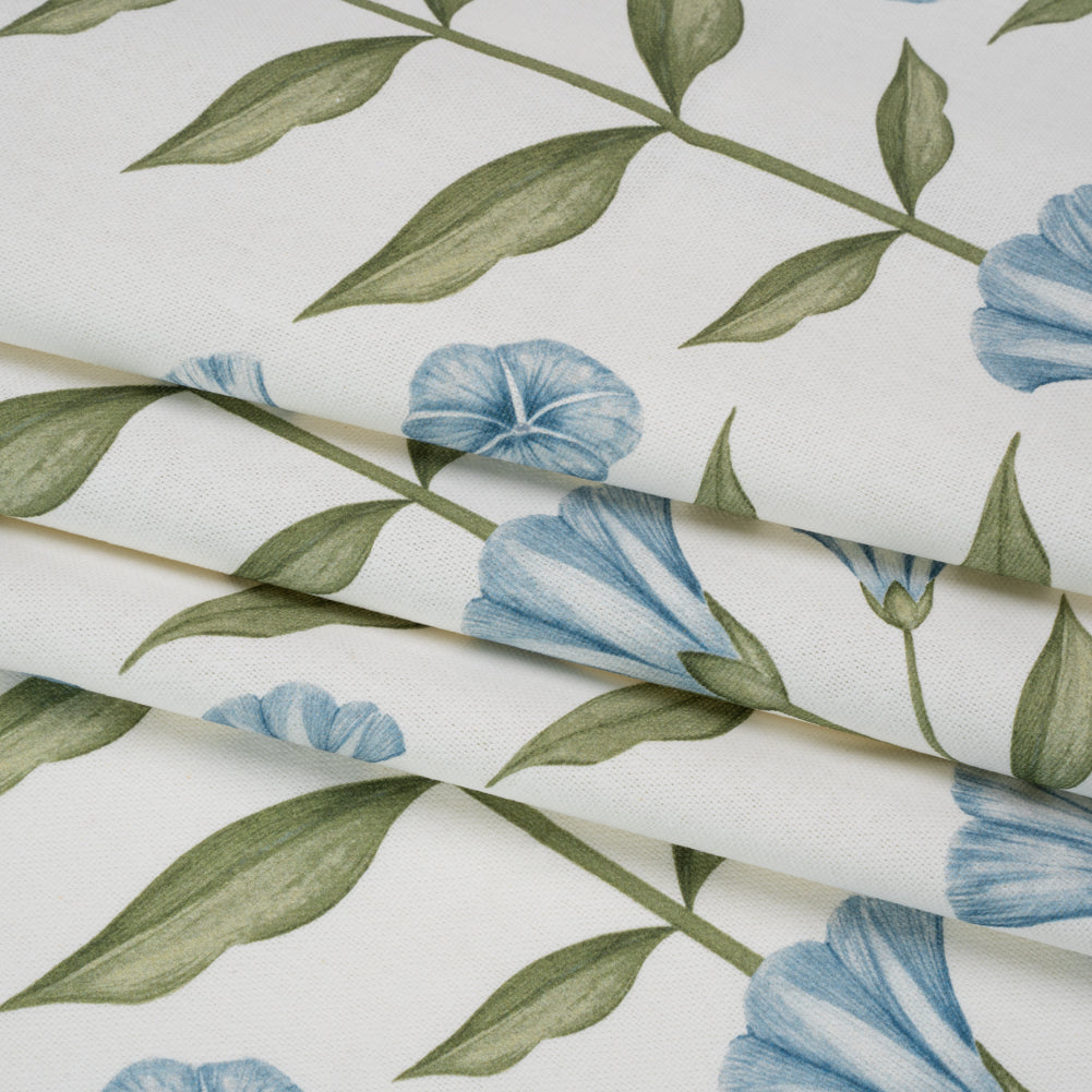 Printed Cotton Canvas - Bluebell Balanced Flower Stems - British Imported - Folded