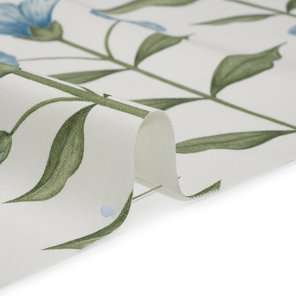 Printed Cotton Canvas - Bluebell Balanced Flower Stems - British Imported - Detail
