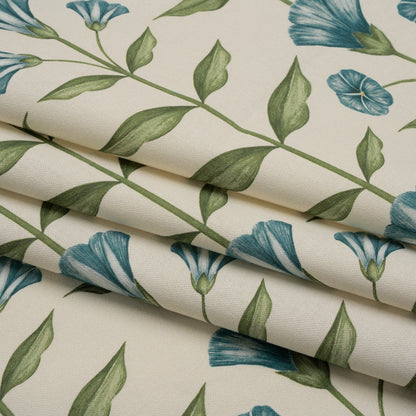 Printed Cotton Canvas - Kingfisher Balanced Flower Stems - British Imported