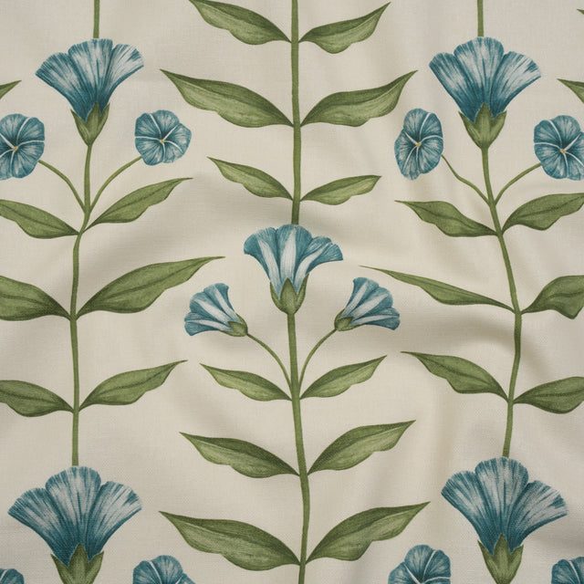 Printed Cotton Canvas - Kingfisher Balanced Flower Stems - British Imported