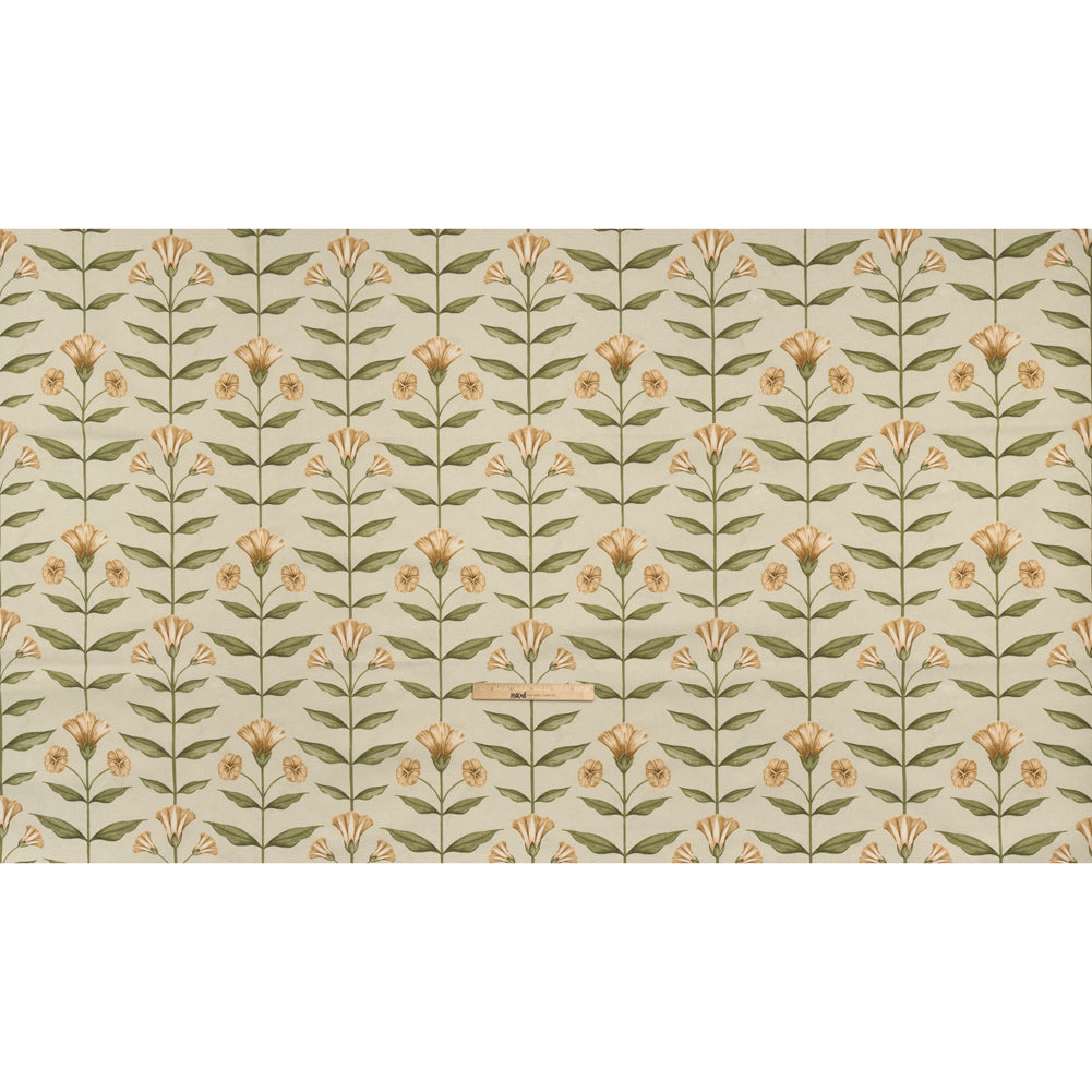 Printed Cotton Canvas - Ochre Balanced Flower Stems - British Imported - Full