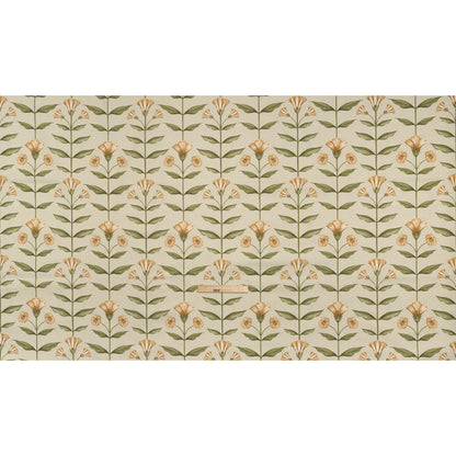 Printed Cotton Canvas - Ochre Balanced Flower Stems - British Imported